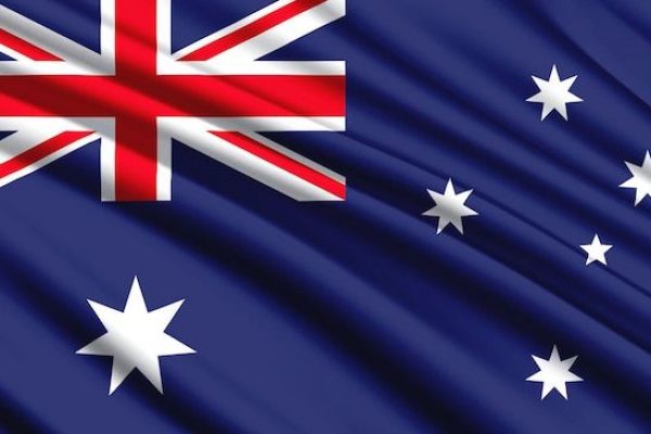 National flag of Australia Realistic silk country national colours with emblem _ Premium Photo